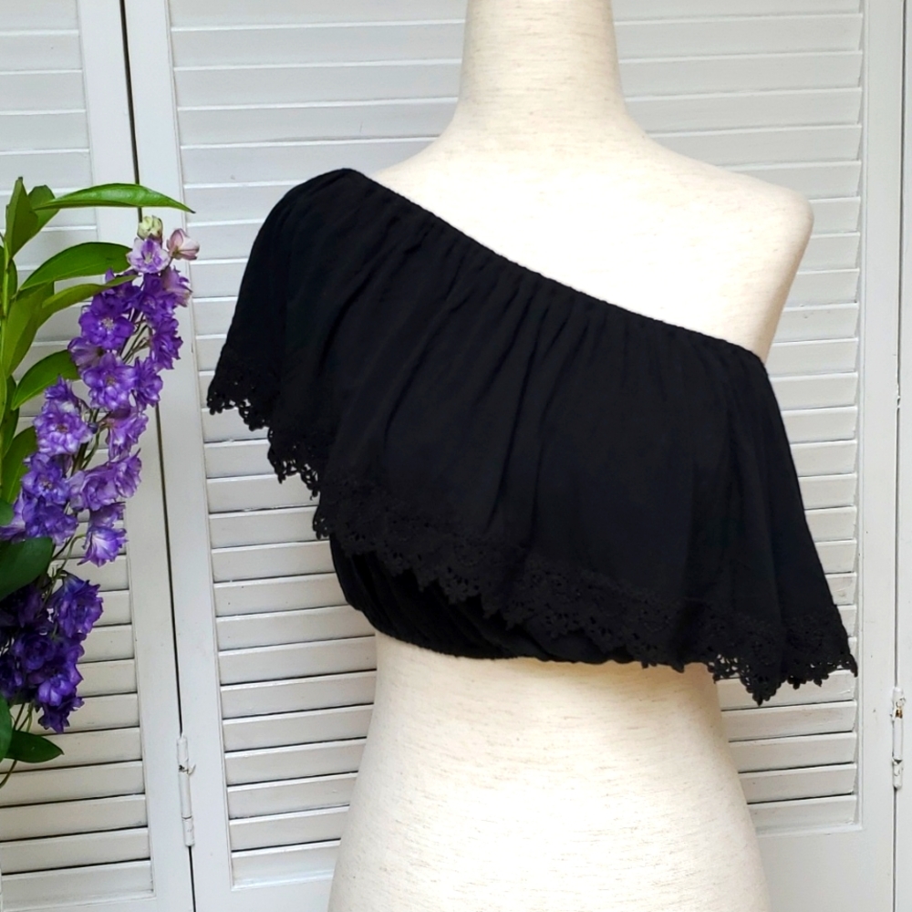 Hollister Size S Black Lace Trimmed Cropped Top. - Picture 3 of 7